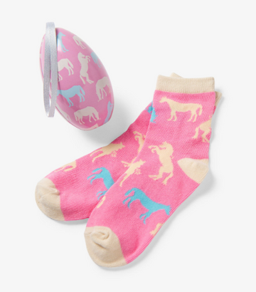Horse Silhouettes Kids Socks In Eggs